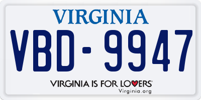 VA license plate VBD9947