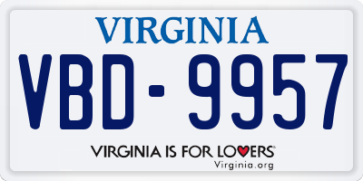 VA license plate VBD9957