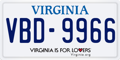 VA license plate VBD9966