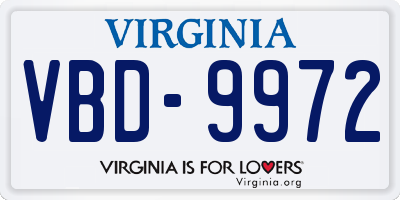 VA license plate VBD9972