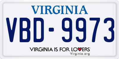 VA license plate VBD9973
