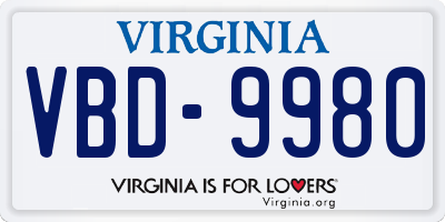 VA license plate VBD9980