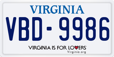 VA license plate VBD9986