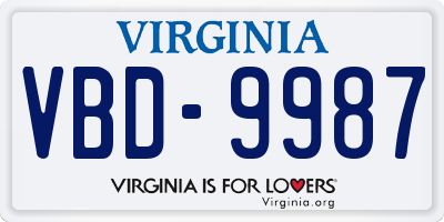 VA license plate VBD9987