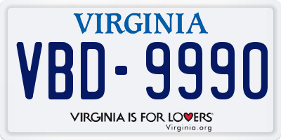 VA license plate VBD9990