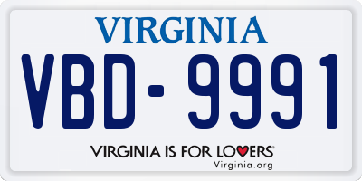 VA license plate VBD9991