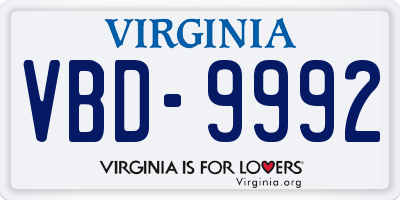 VA license plate VBD9992