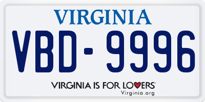 VA license plate VBD9996
