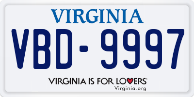 VA license plate VBD9997