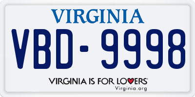 VA license plate VBD9998