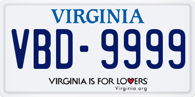 VA license plate VBD9999