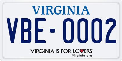 VA license plate VBE0002