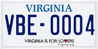 VA license plate VBE0004