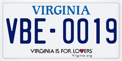 VA license plate VBE0019