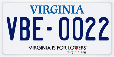VA license plate VBE0022