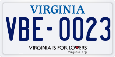 VA license plate VBE0023