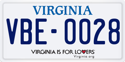 VA license plate VBE0028