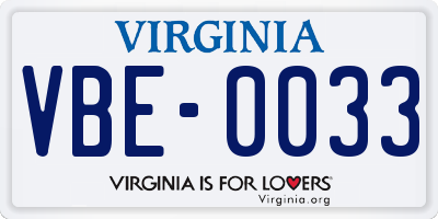VA license plate VBE0033