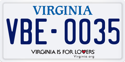 VA license plate VBE0035