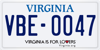 VA license plate VBE0047