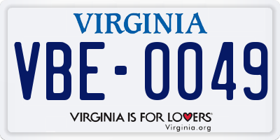 VA license plate VBE0049