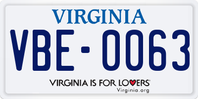 VA license plate VBE0063