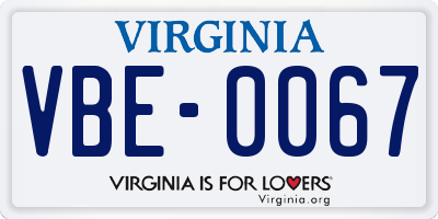 VA license plate VBE0067
