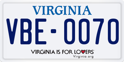 VA license plate VBE0070
