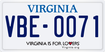 VA license plate VBE0071