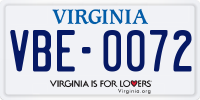 VA license plate VBE0072