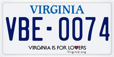 VA license plate VBE0074