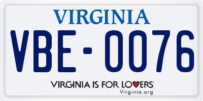 VA license plate VBE0076