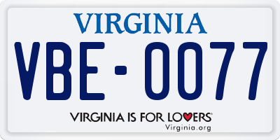 VA license plate VBE0077
