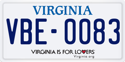 VA license plate VBE0083