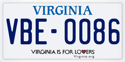 VA license plate VBE0086