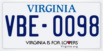 VA license plate VBE0098