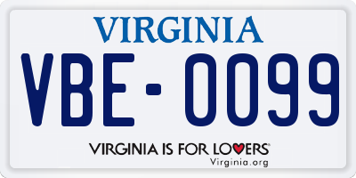 VA license plate VBE0099