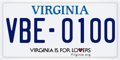VA license plate VBE0100