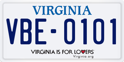 VA license plate VBE0101