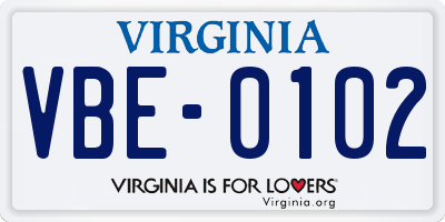 VA license plate VBE0102