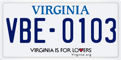 VA license plate VBE0103