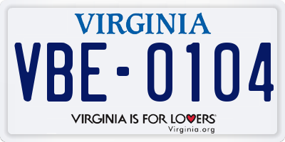 VA license plate VBE0104