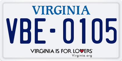 VA license plate VBE0105
