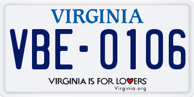 VA license plate VBE0106