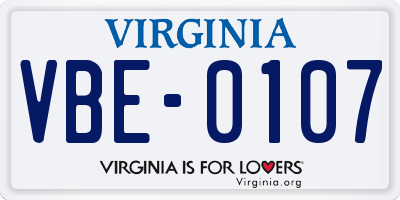 VA license plate VBE0107