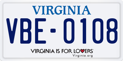 VA license plate VBE0108