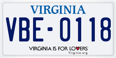 VA license plate VBE0118