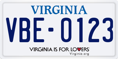 VA license plate VBE0123