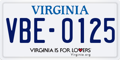 VA license plate VBE0125