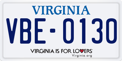 VA license plate VBE0130